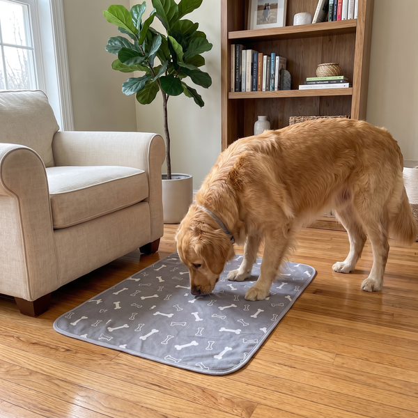 Clean living room, pad tucked by the door, 1:1